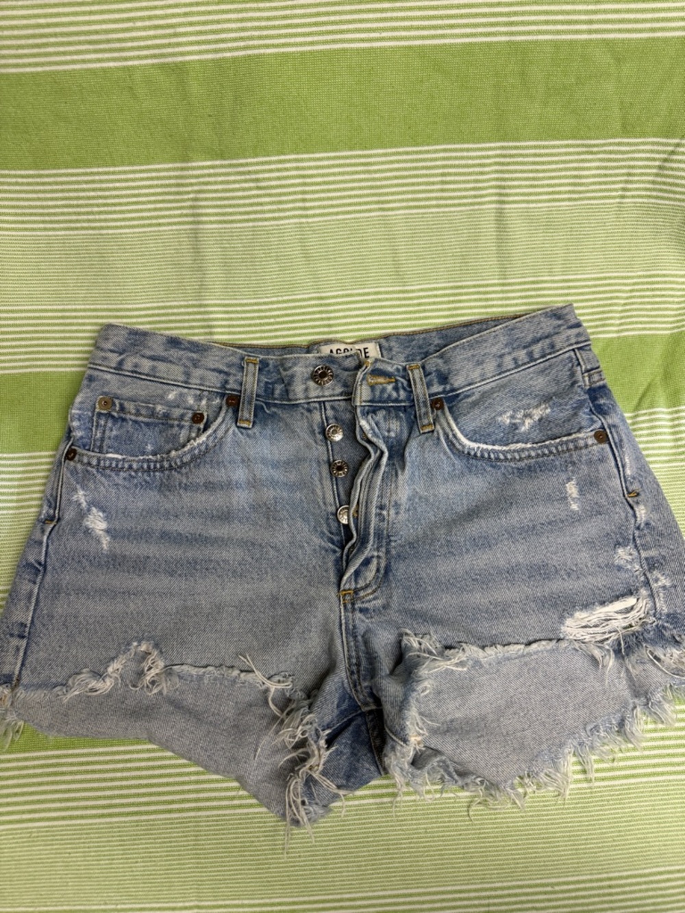 Agolde Light Blue Distressed Denim Cutoff Shorts